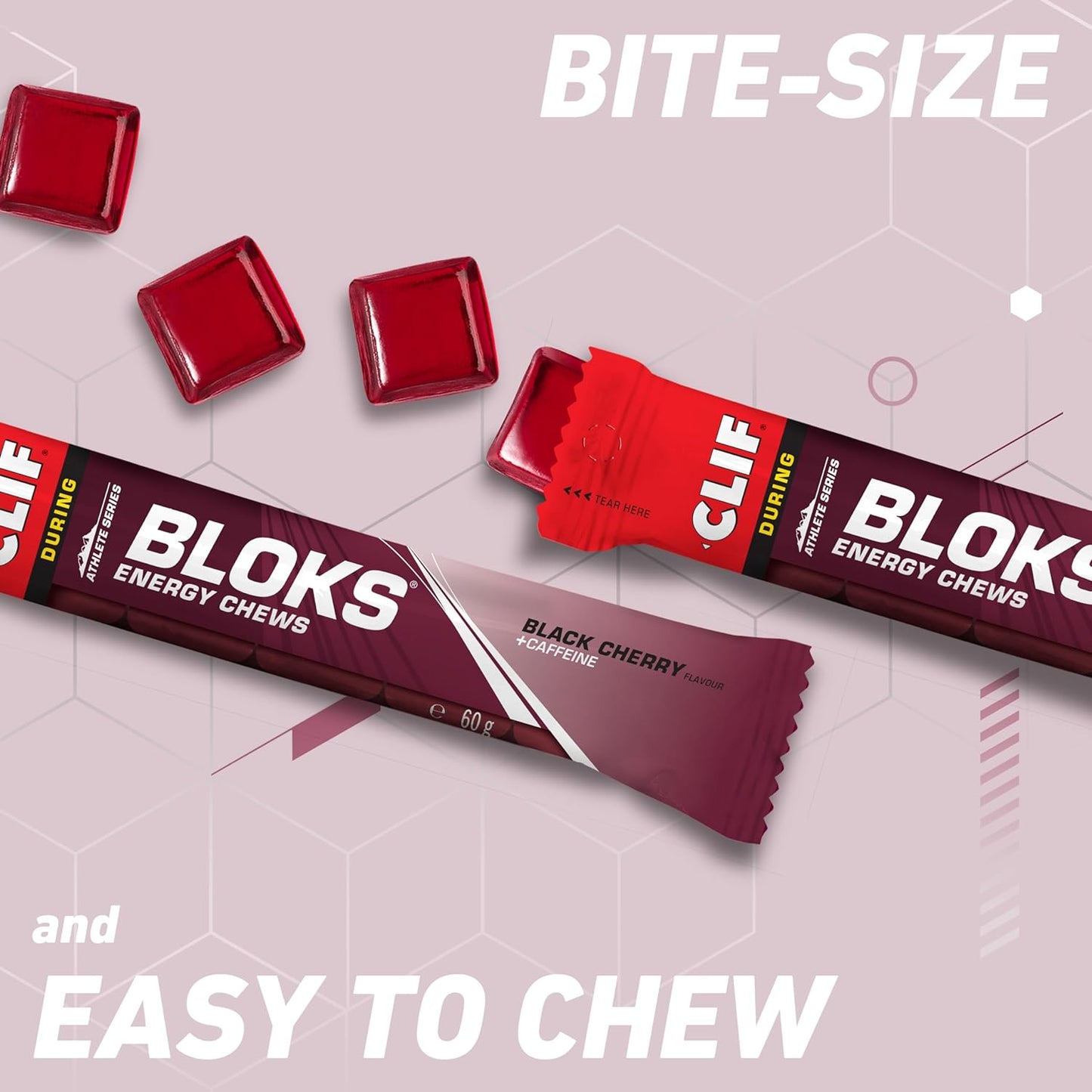 CLIF BAR BLOKS Energy Chews | Black Cherry with Caffeine Flavour | 18 bars x 60g
